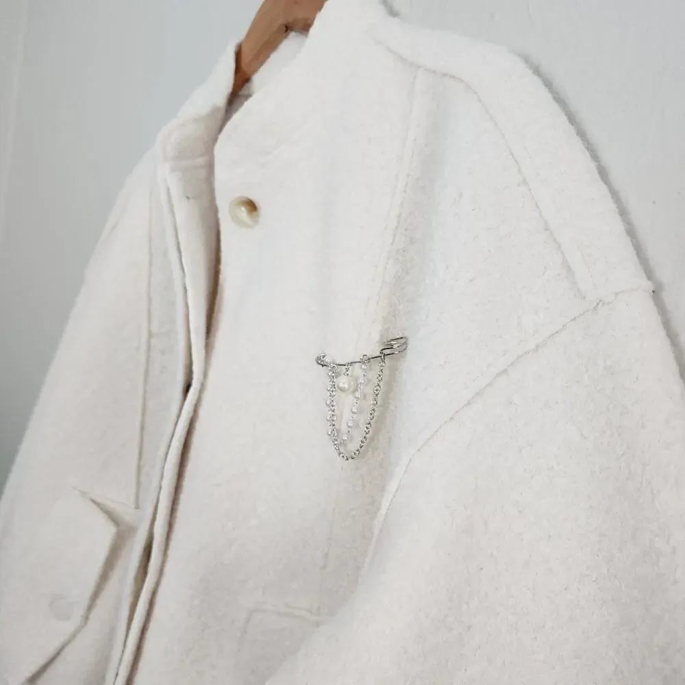 Free People NWT Ivory Willow Brooch Embellished Bomber Jacket Medium